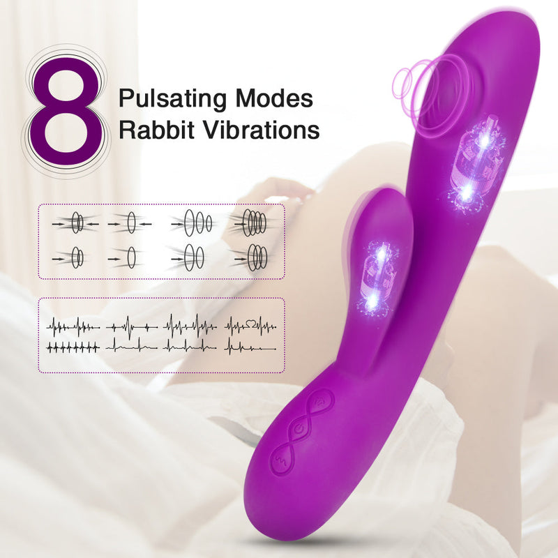 8 Pulsating Mode 2 in 1 Design Clit Rabbit Massager In Purple - xbelo