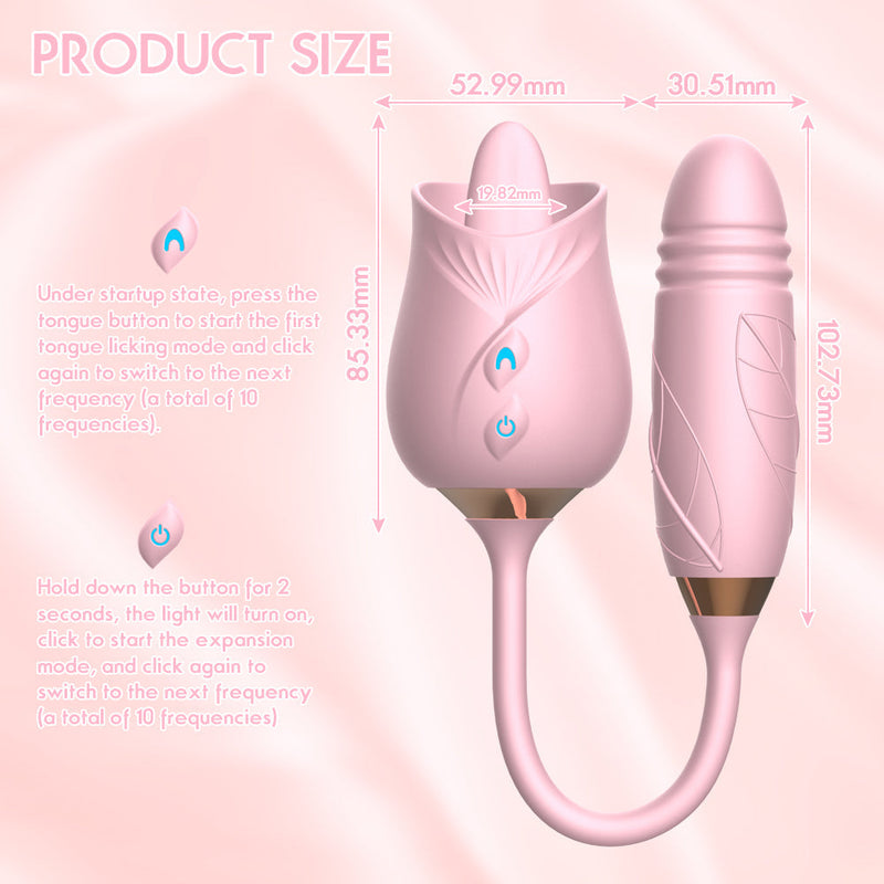 Pink The Rose Toy Tongue Vibrator With Thrusting Dildo - xbelo
