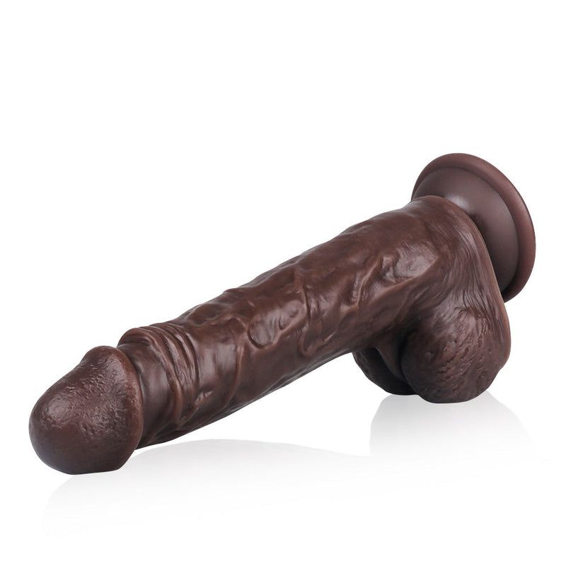 Thrusting & Vibrating Remote Control Silicone Dildo in Brown - xbelo