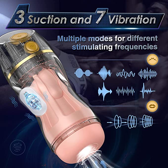Blowjob Mens Hands Free Adult Oral Sex Toys with 7 Vibration and Suction - xbelo