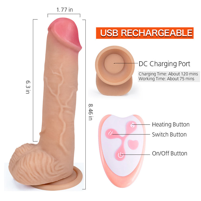 8.46In Thrusting Realistic Dildo Vibrator with 7 Telescopic Modes Heating - xbelo