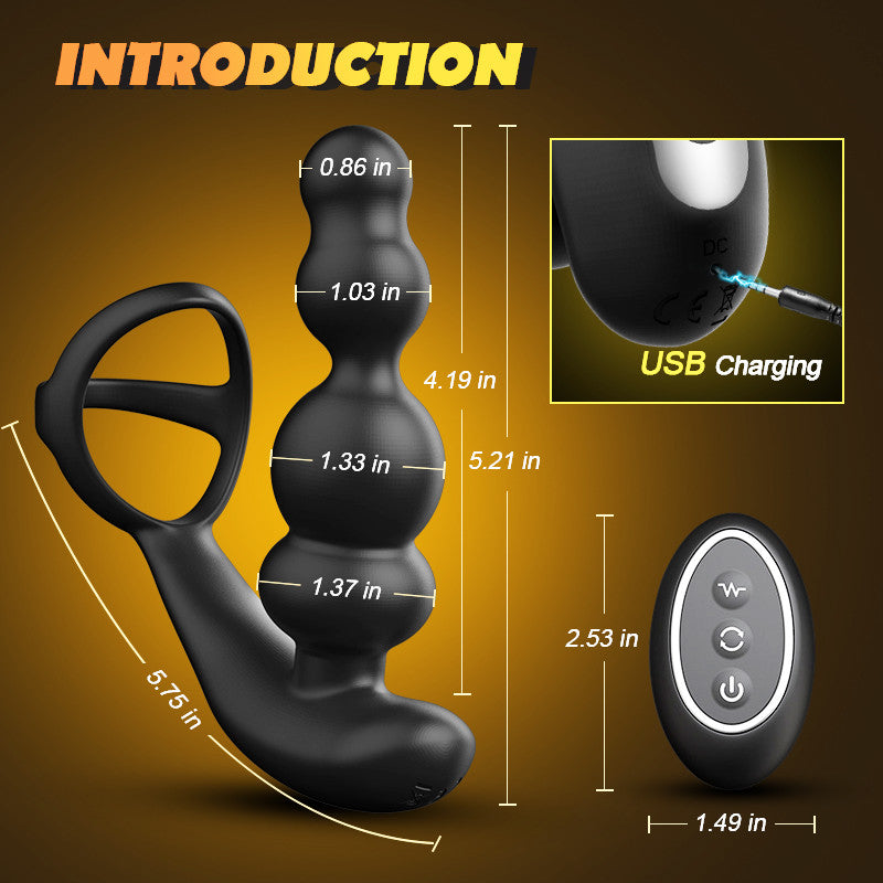 Bliss-Anal Beads 360° Rotating Head Prostate Massager with Upgraded Cock Ring