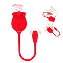 2 in 1 Long Rose Sucking Vibrator Red - xbelo