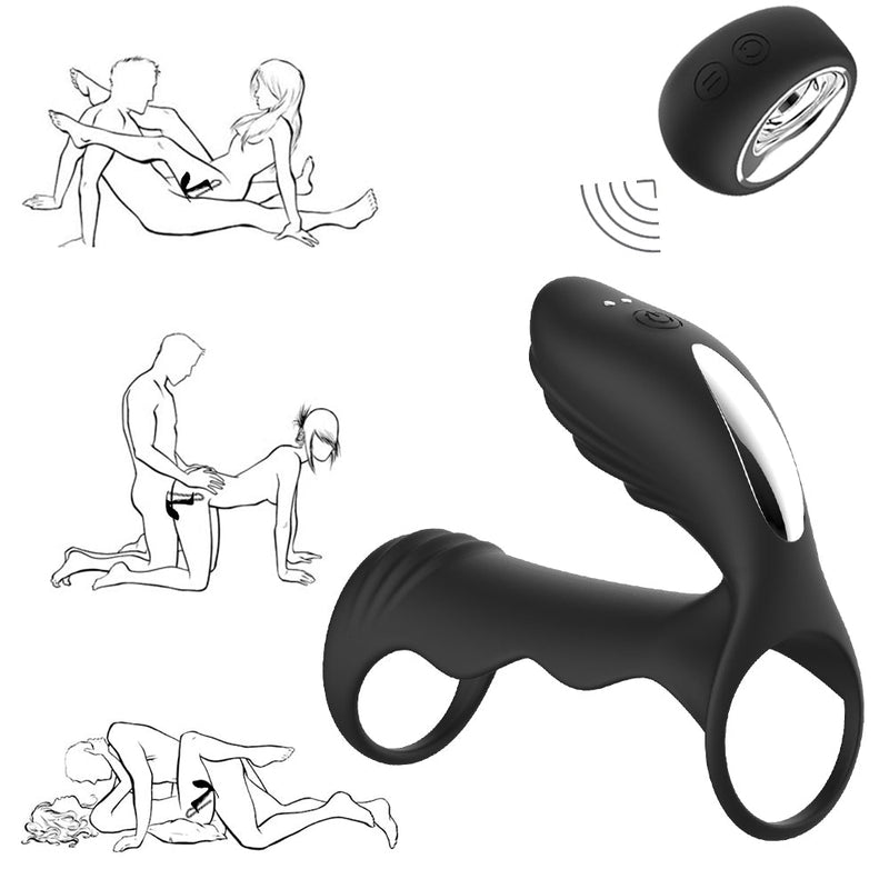 12 Vibration Modes Vibrating Penis Ring-Black - xbelo