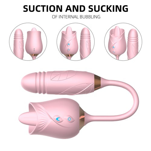 Pink The Rose Toy Tongue Vibrator With Thrusting Dildo - xbelo